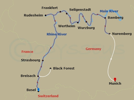 German Grandeur With 2 Nights In Munich (Eastbound) Route Map