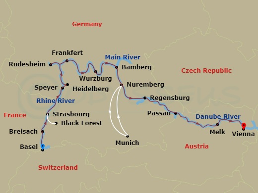 Christmastime From Basel To Vienna Route Map