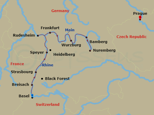 Christmastime From Basel To Nuremberg With 2 Nights In Prague Route Map
