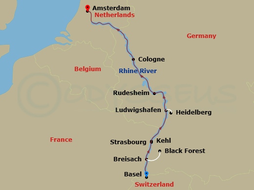 Romantic Rhine (Northbound) Route Map
