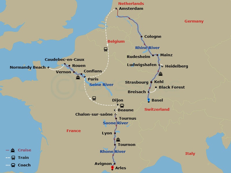 European Masterpiece: The Rhine, Seine And Rhône Revealed Route Map