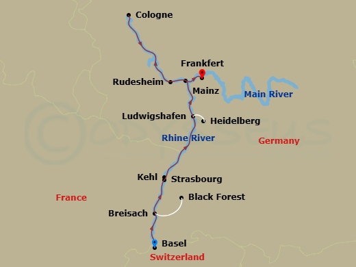 Christmastime On The Romantic Rhine (Northbound) Route Map