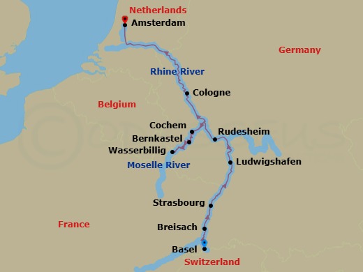 10 Night Rhine & Moselle Delights Route Map