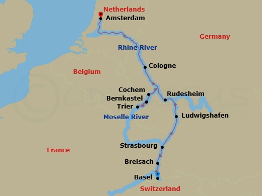 10 Night Rhine & Moselle Delights (Wine Cruise) Route Map