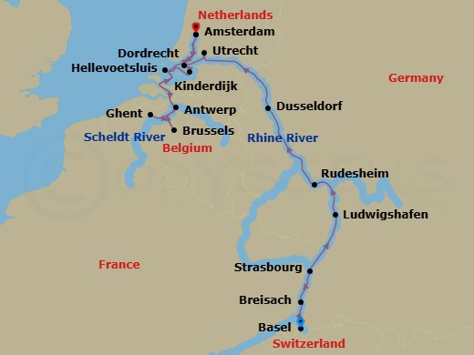 14 Night Grand Rhine & Dutch Canals Route Map