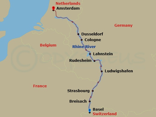 7 Night Christmas Markets On The Rhine (Wine Cruise) Route Map