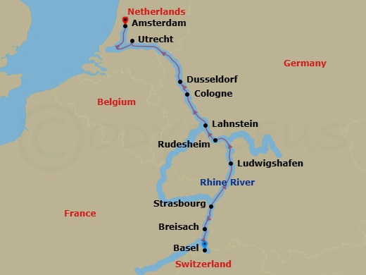 7 Night Enchanting Rhine (Celebration Of Wine, Taste Of Christmas) Route Map