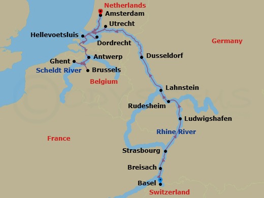 14 Night Grand Rhine & Dutch Canals (Beer Cruise) Route Map