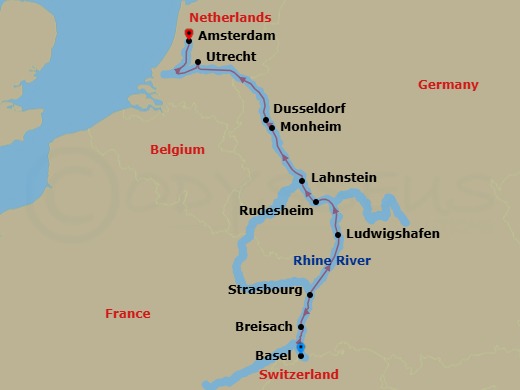 7 Night Enchanting Rhine (Christmas & New Year's Celebration) Route Map