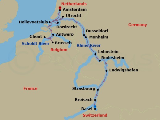 14 Night Grand Rhine & Dutch Canals Route Map