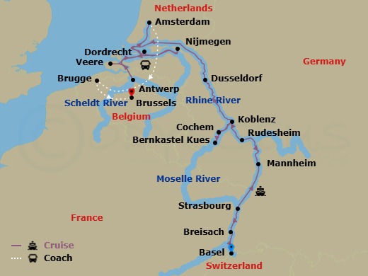 Romantic Rhine & Moselle With Enchanting Belgium Route Map