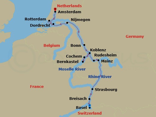 Rhine Castles & Moselle Vineyards Route Map