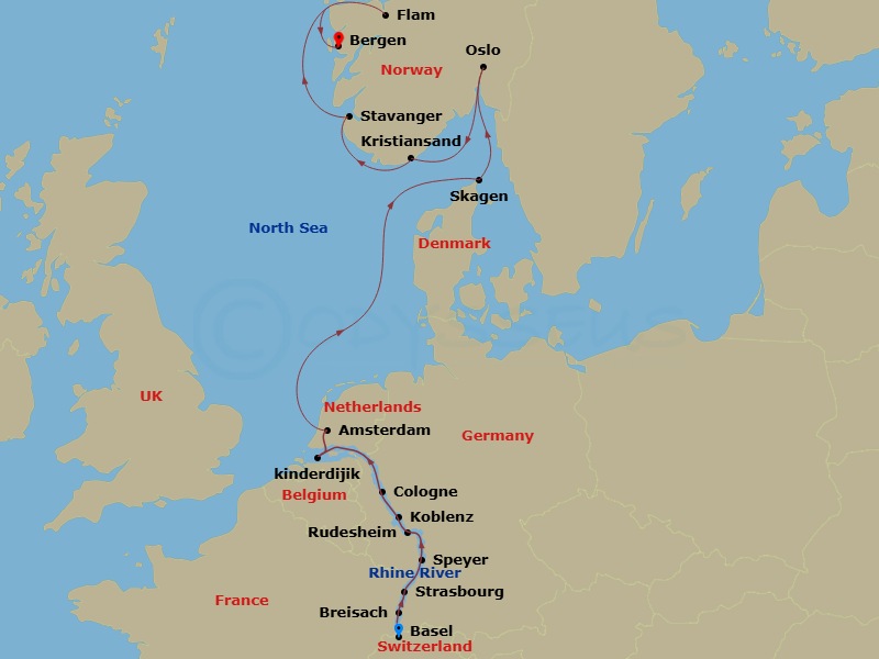 Rhine & Viking Shores & Fjords Route Map