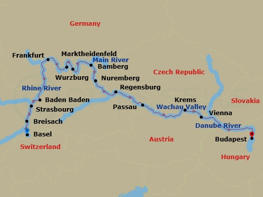 Rhine, Main & Danube Odyssey Route Map