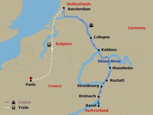Rhine Highlights With Paris Route Map