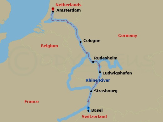 7 Night Swiss Alps & Rhine Castles Route Map