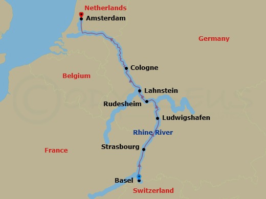 7 Night Swiss Alps & Rhine Castles (Christmas) Route Map
