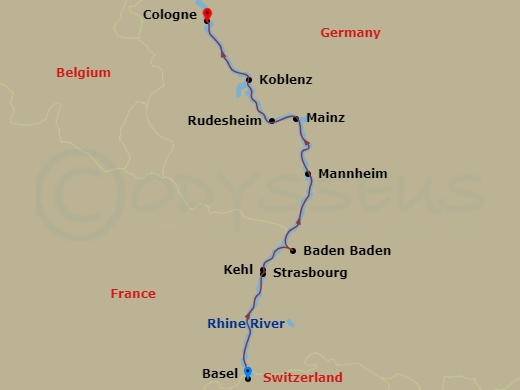 Rhine Holiday Markets (2026) Route Map