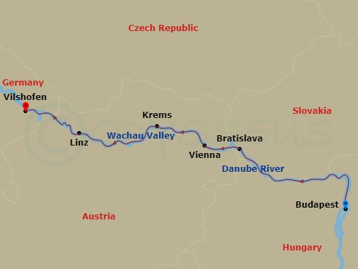 Danube Symphony (Westbound) Route Map