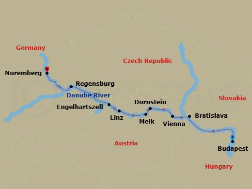 7 Night Blue Danube Discovery Route Map