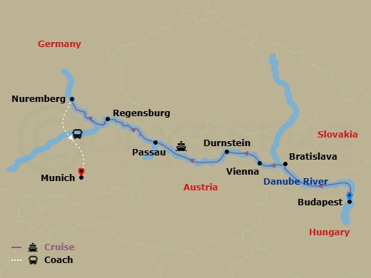 Danube Delights With Nuremberg & Munich Route Map