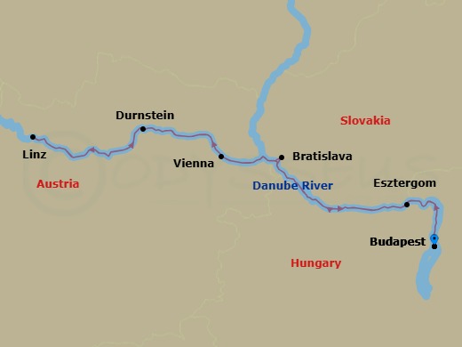 The Blue Danube River Cruise - Ms Riviera Radiance Route Map