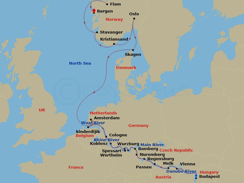 Grand European & Viking Fjords Route Map