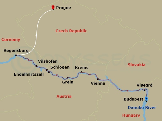 Active & Discovery On The Danube With 2 Nights In Prague (Westbound) Route Map