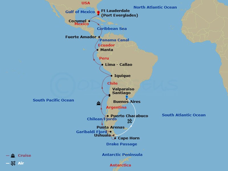 Antarctic Explorer & the Americas Route Map