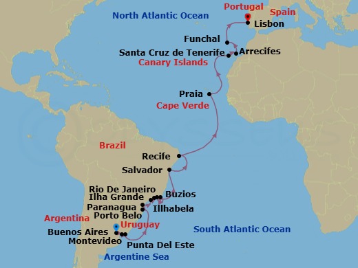 31 Night South America Voyage Route Map