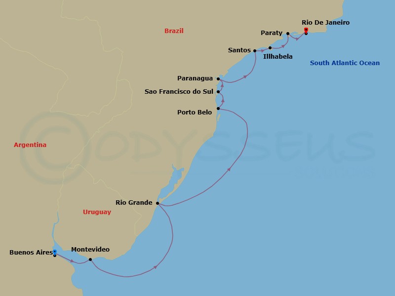 Brazil Intensive Cruise: Sao Paulo, Porto Belo & Rio De Janeiro Route Map