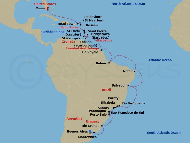 Buenos Aires To Miami Grand Voyage Route Map
