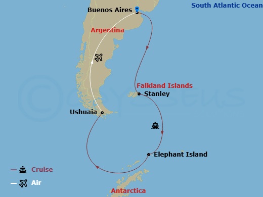 Antarctica & The Falkland Islands Route Map
