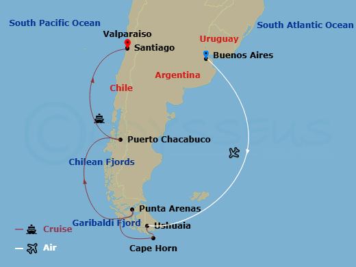 Argentina & the Chilean Fjords Route Map