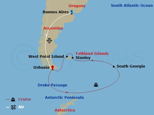 Antarctica & South Georgia Island Route Map