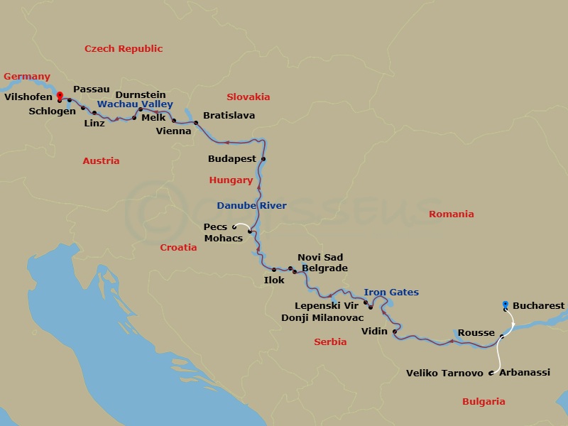 The Danube From Romania To Germany With 1 Night In Bucharest Route Map