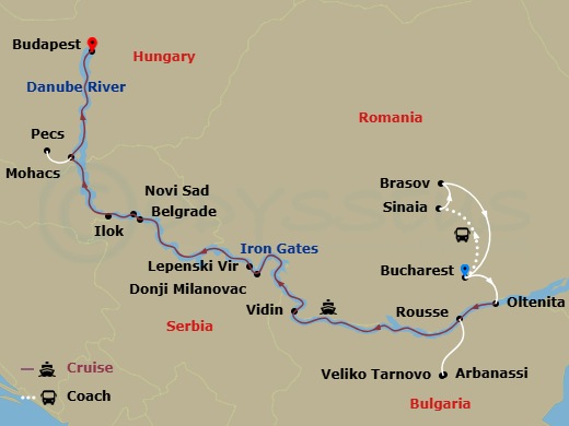 The Danube From Romania To Budapest With 1 Night In Bucharest And 2 Nights In Transylvania Route Map