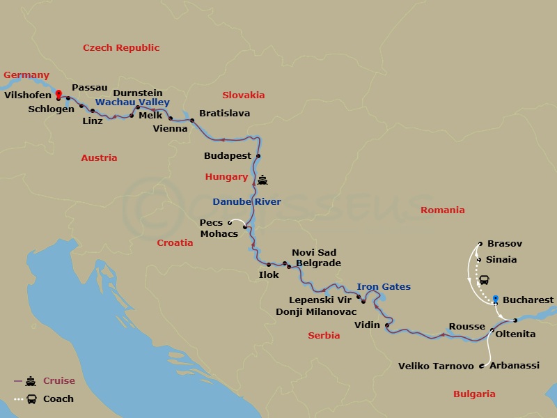 The Danube From Romania To Germany With 1 Night In Bucharest & 2 Nights In Transylvania For Wine Lovers Route Map