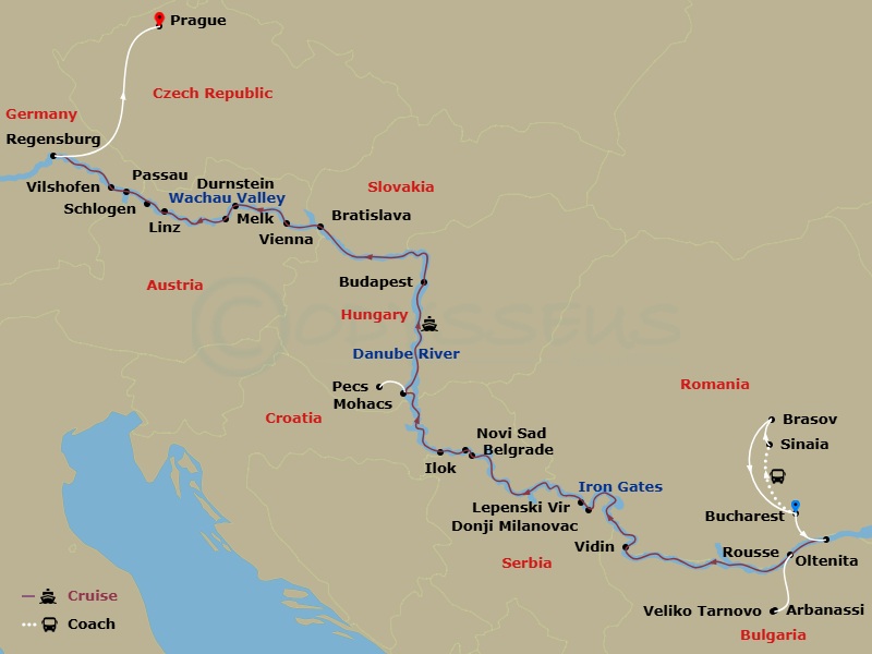 The Danube From Romania To Germany With 1 Night In Bucharest, 2 Nights In Transylvania & 2 Nights In Prague For Wine Lovers Route Map