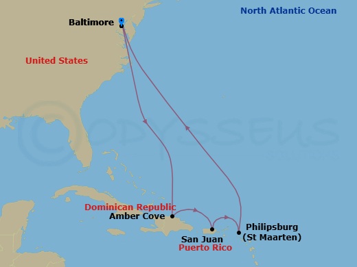 9-Day Eastern Caribbean Route Map