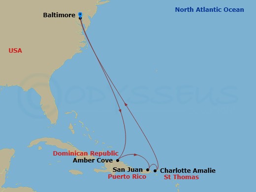 9-Day Eastern Caribbean Route Map