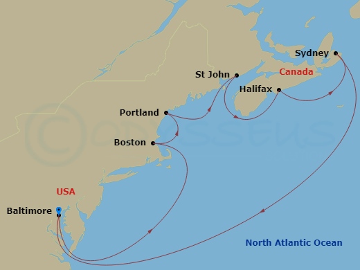 9 Night Canada & New England Cruise Route Map