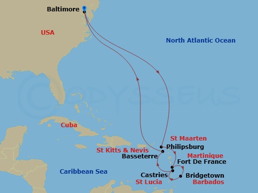 Journeys - 12-Day Southern Caribbean Route Map