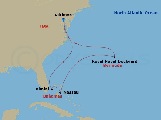 9 Night Bermuda & Bahamas Cruise Route Map