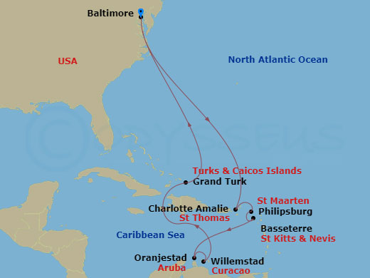 Journeys - 14-Day Southern Caribbean Route Map