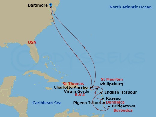 Journeys - 14-Day Southern Caribbean Route Map