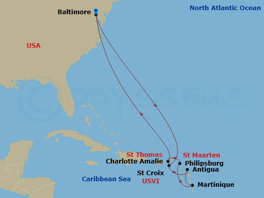 Journeys - 12-Day Southern Caribbean Route Map