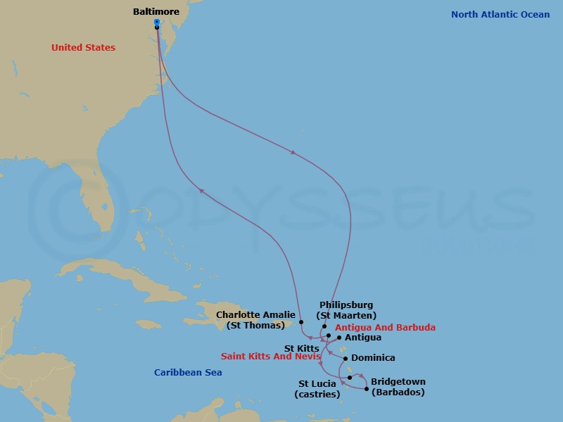 Journeys - 14-Day Southern Caribbean Route Map