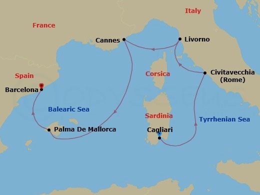 Mediterranean, 6 Nights Route Map