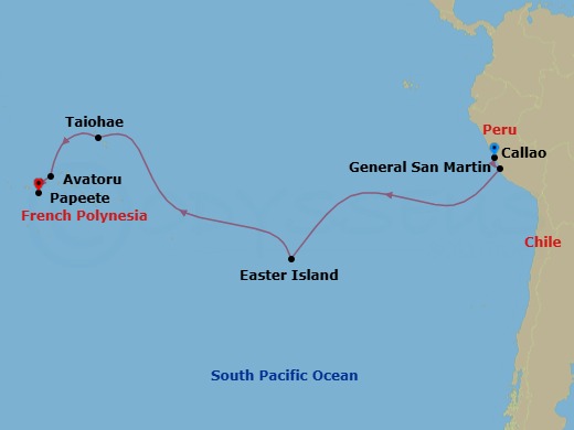17-Day World Cruise: Easter Island & French Polynesia Route Map
